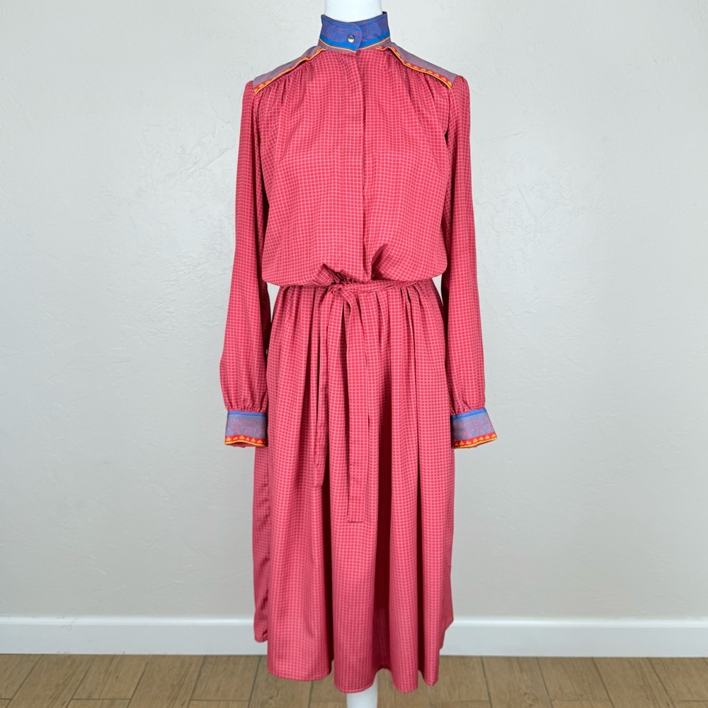Vintage 1970s - Early 1980s Jack Mulqueen Silksational Check Shirt Dress 6 S